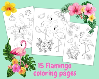 Flamingo birthday coloring pages, printable coloring book for kids activity