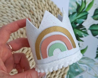 Rainbow birthday crown, Half birthday photo outfit, boho rainbow 1st birthday, neutral rainbow birthday, 1st birthday outfit