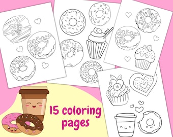Donut birthday party coloring placemat for kids, Cupcakes coloring pages, Sweet birthday coloring, coloring page with donuts
