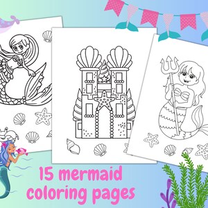 Mermaid birthday theme coloring pages, Ocean mermaid birthday coloring, Under the sea coloring for kids, beach theme coloring for girls