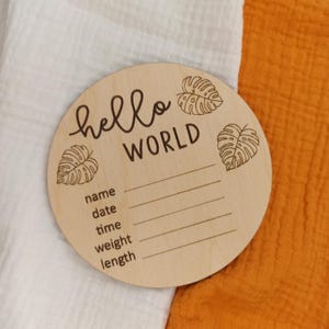 Hello world sign for baby, Newborn wood photo props, Baby announcement sign
