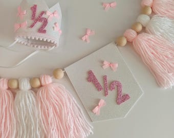 Half birthday crown with pink bow theme, Coquette Birthday party, daughters half birthday, girls just wanna be one