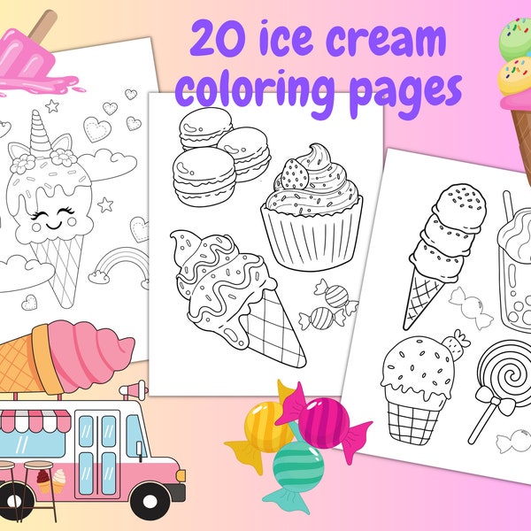 Ice cream and candy coloring pages, printable cupcakes coloring, Birthday party coloring favors