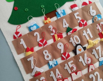 Felt advent calendar, Tree advent calendar, Kids Christmas countdown, Advent ornaments, advent garland