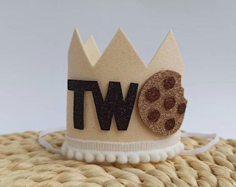 Milch-und-Keks-Geburtstagskrone, Milch-und-Keks-Partykrone, Schokoladenkeks-Partyhut, Krone zum 2. Geburtstag für Jungen