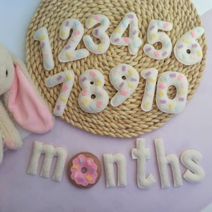 Traguardo mensile del bambino, biglietti di auguri, numeri di traguardo della ciambella, scatola regalo per baby shower
