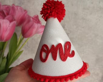 Red ladybug party hat, ladybug theme 1st birthday hat, cake smash, Ladybug birthday party