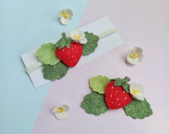 Berry first birthday, Strawberry felt headband, 1st birthday strawberry crown