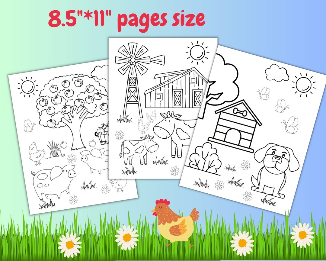Farm Animals Birthday Coloring Book, on the Farm Coloring Pages - Etsy