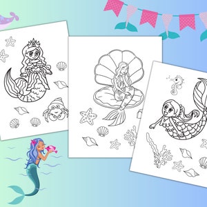 Under the sea birthday coloring for kids, Mermaid coloring pages, Ocean mermaid birthday coloring, beach theme coloring for girls