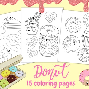 Malvorlagen für Desserts für Kinder, Malvorlagen für Donut-Geburtstagsfeiern, Malvorlagen für rosa Donuts