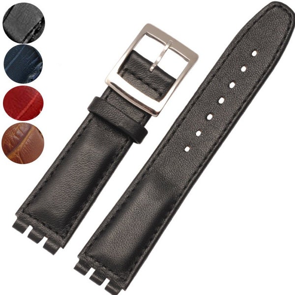 17mm Genuine Leather Standard Swatch Replacement Watch Band Strap Black Red Crocodile Leather Band Black Blue Brown Red Croco