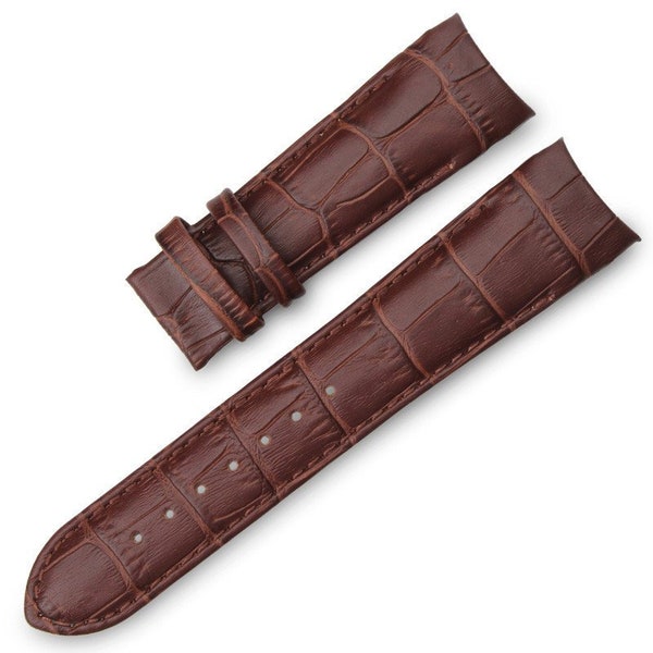 22mm Brown Curved Genuine Leather Watch Strap Curvedend Watch Bands Without Buckle
