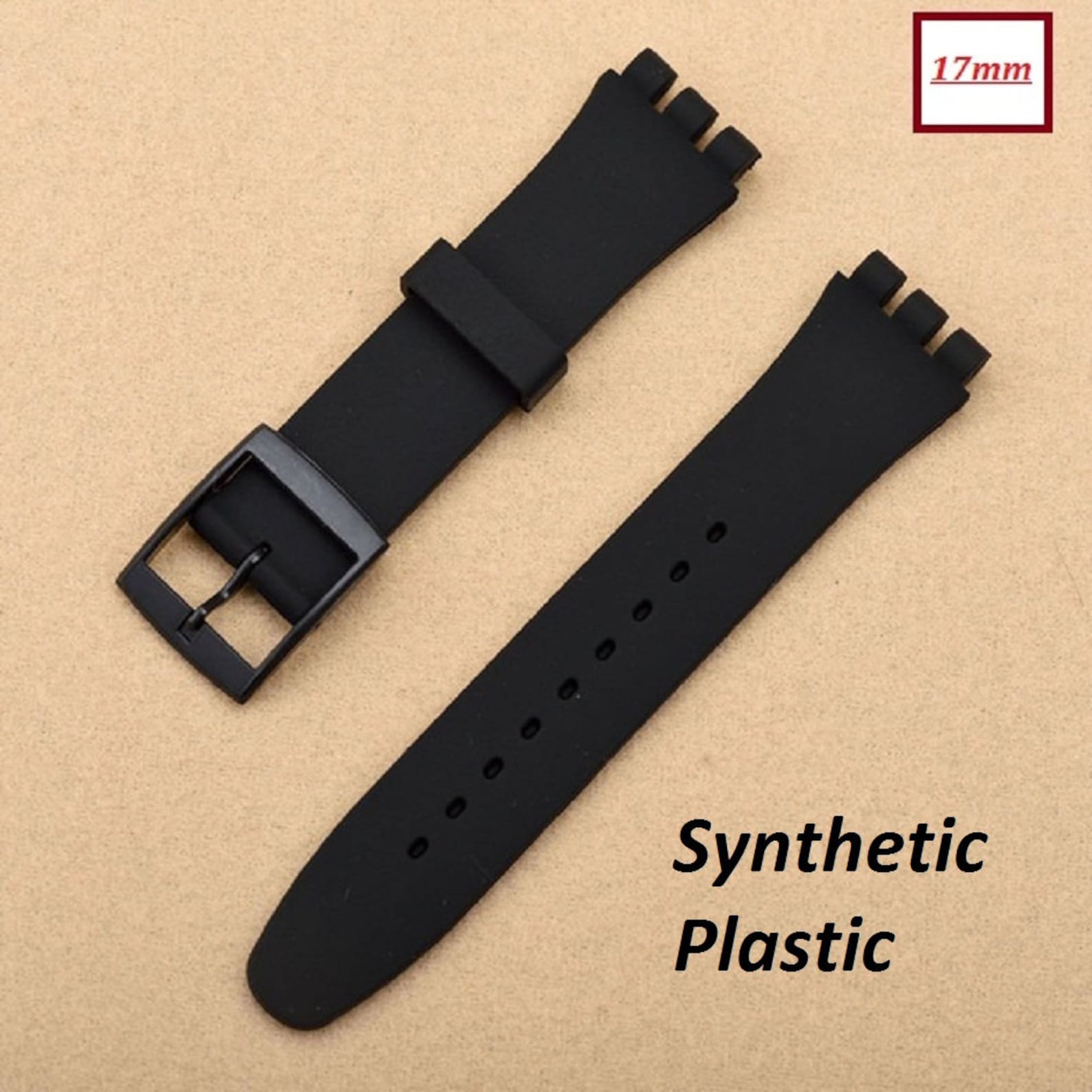 17mm Genuine Leather Standard Swatch Replacement Watch Band Strap Black