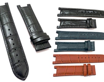 Bracelet de montre de rechange 22 mm en cuir véritable noir bleu marron noir avec surpiqûres blanches