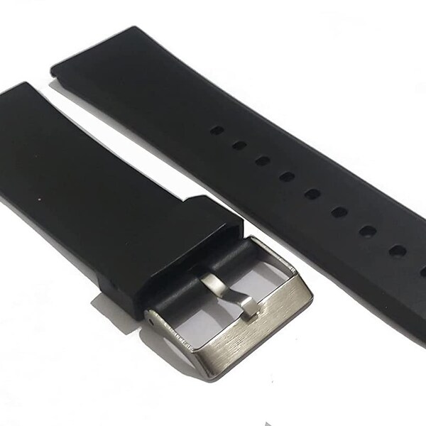 20mm 22mm 24mm 26mm Pu Rubber Black Watch Band Strap With Silver Buckle