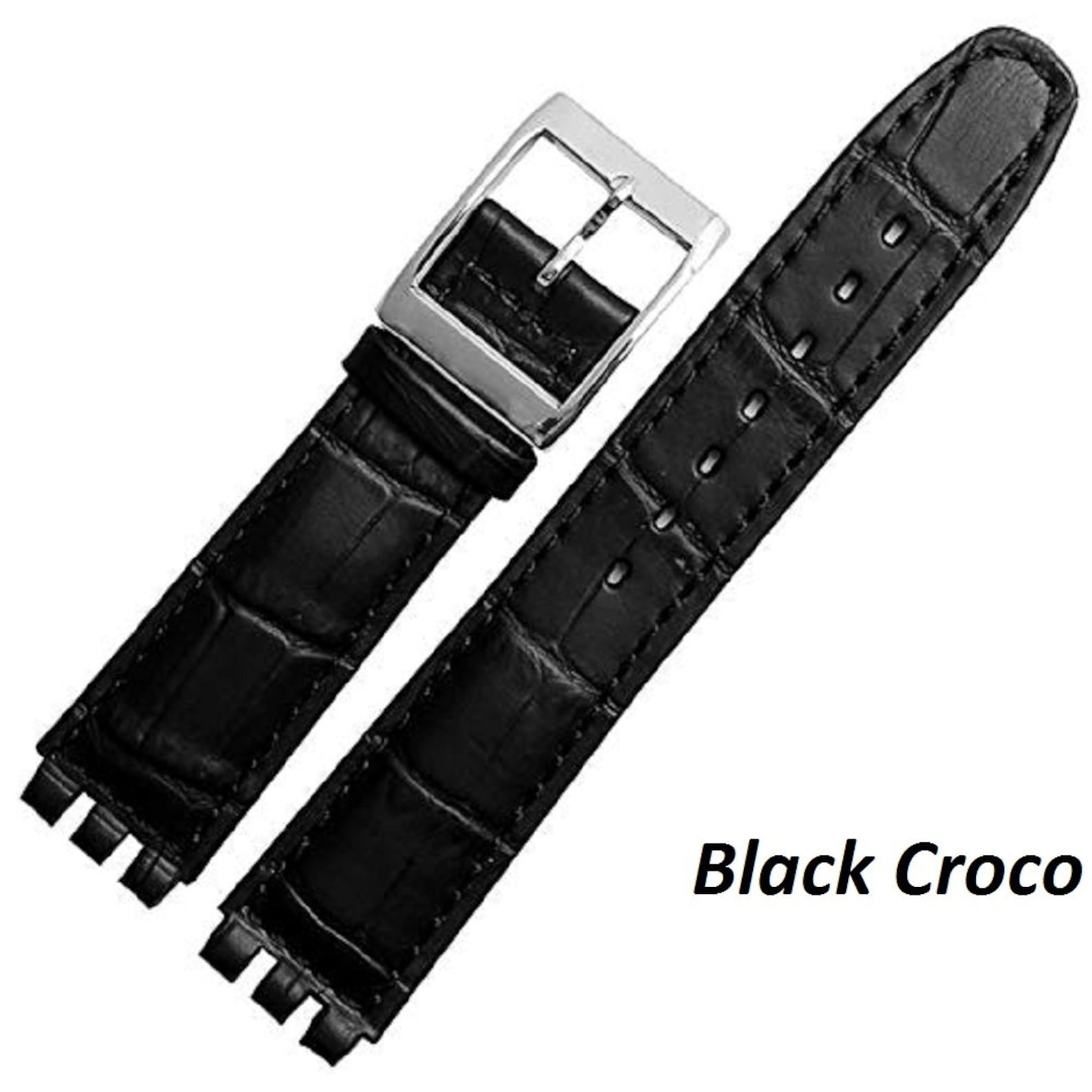 17mm Genuine Leather Standard Swatch Replacement Watch Band Strap Black ...