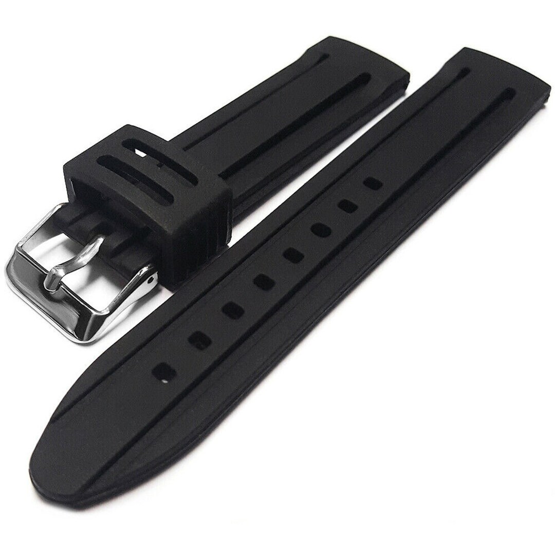 20mm 22mm 24mm Silicone Rubber Black Watch Band Strap With - Etsy