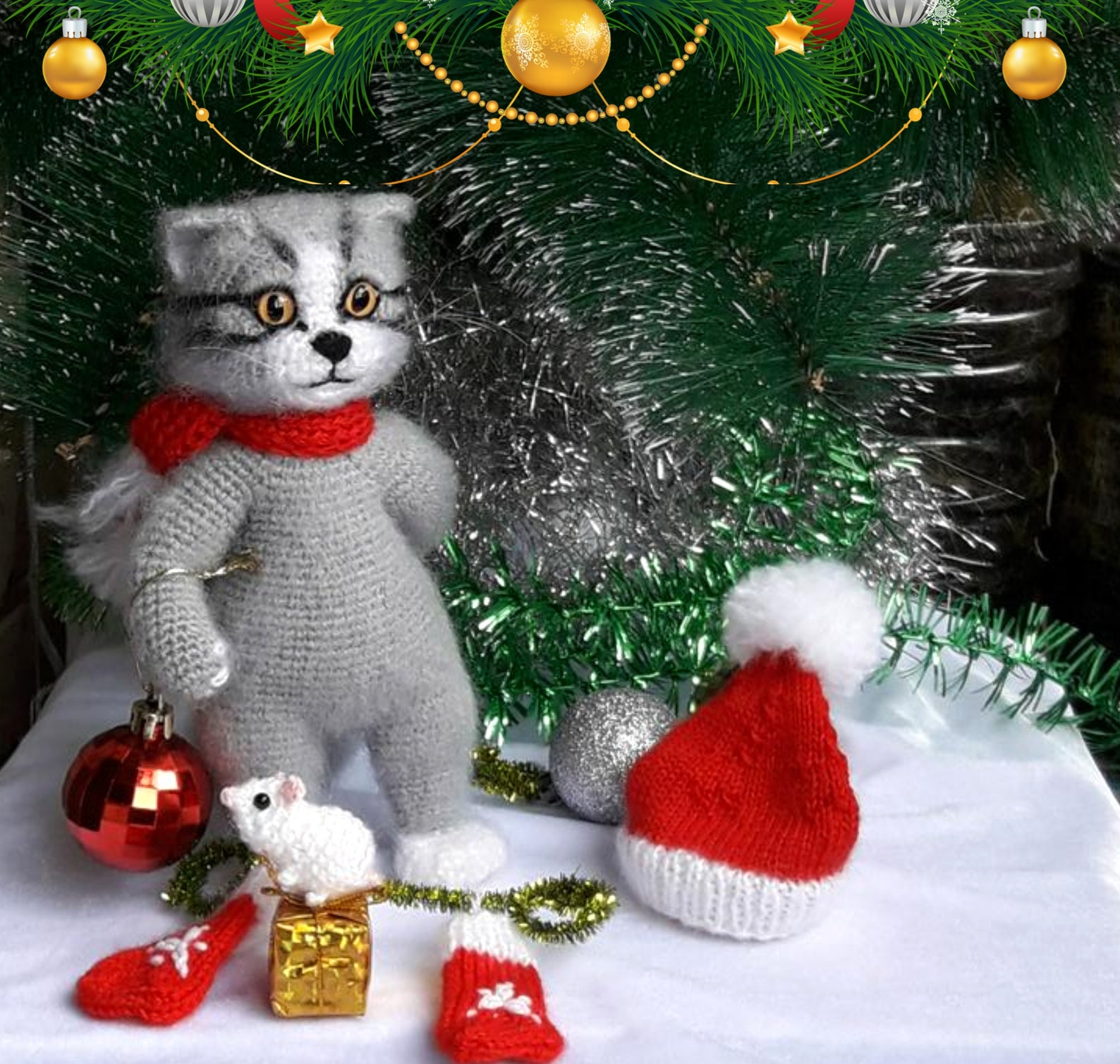 Cat plush toy Christmas cat ornament Toy tabby cat Fluffy Etsy