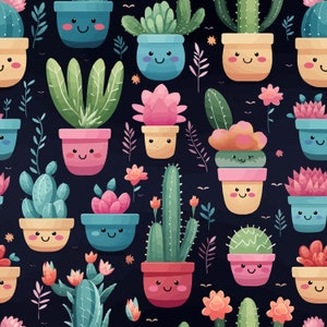 Süße Cartoon-Kakteen Seamless Pattern - Digitale Datei für kreative Projekte