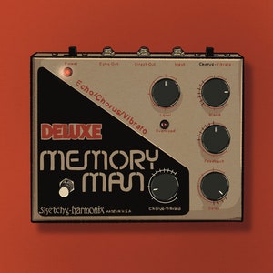 Digitale download Gitaarpedalen memory man Printeffecten Poster overdrive Retro gitaarfx fuzz Illustratie stompbox Art Apartment ehx