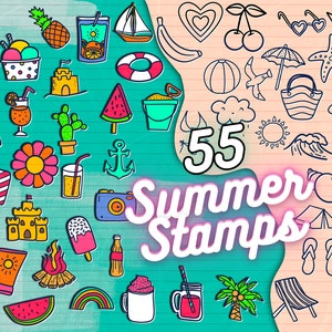 Procreate Summer Bundle, Beach Stamp Brushes, Procreate Stamp Brushes, Summer Doodles, Citrus, Fruit Brushes, iPad Brushes, melon, strawberry