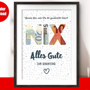 NIX Geburtstag Geldgeschenk | A4 Genau das, was Du wolltest ! Nix | Geldverpackung | Sofort Download | ZUM Ausdrucken diy last minute
