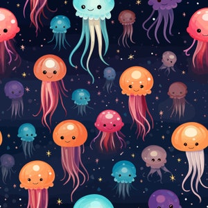 Seamless Pattern Quallen Stoff Muster - Süße Cartoon Quallen für deinen Look