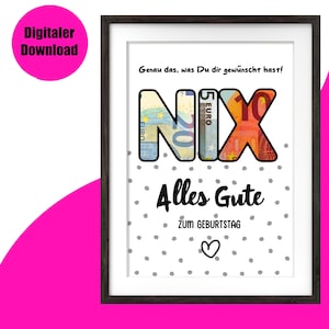 NADA regalo de dinero de cumpleaños | A4 ¡Exactamente lo que querías! Nada | Embalaje de dinero | Descarga instantánea | PARA imprimir diy cumpleaños de última hora