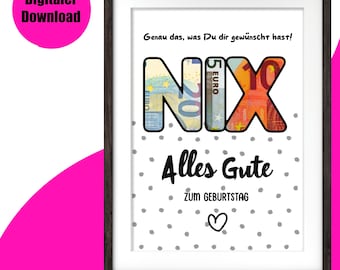 NIX birthday cash gift | A4 Exactly what you wanted! Nix | Money packaging | Instant download | TO PRINT diy last minute Bday