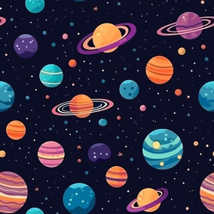 Cartoon Planeten im Weltall - Digitale Datei für nahtloses Muster, seamless Pattern