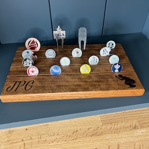 Handcrafted Cherry Wood Golf Ball Marker Desk Display - Personalized Engravings, Custom Stain Options