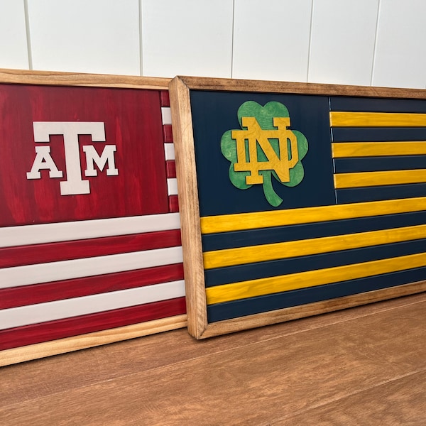 Custom Wooden Team Flags - Personalized Sports Wall Art with 3D Logos - Choose Your Team and Colors!