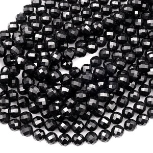 Faceted Black Tourmaline Beads - 3mm, 15.5" Strand