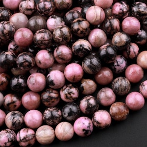 Pink Rhodonite Round Gemstone Beads: 15-inch Strand