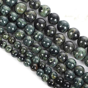 Kambaba Jasper Round Beads: Natural Green Gemstone, DIY Jewelry Making