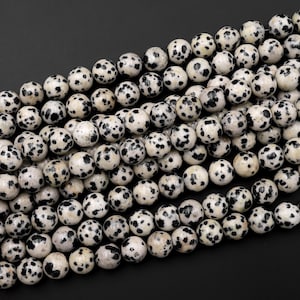 Perles rondes en jaspe dalmatien naturel, Perles de guérison en jaspe dalmatien, fabrication de bijoux à faire soi-même 4 mm 6 mm 8 mm 10 mm 15,5 po.
