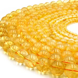 Natural Citrine Round Beads-4mm 6mm 8mm 10mm 15.5&quot; Strand
