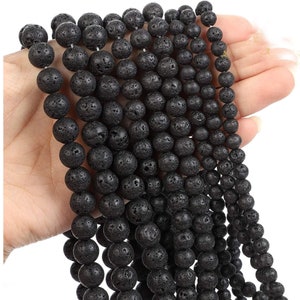 Natural Black Lava Round Beads Smooth Healing Gemstone Loose Beads DIY Jewelry Making for Bracelet Necklace 4mm 6mm 8mm 10mm 12mm