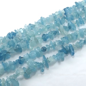Aquamarine Crystal Chip Beads: Natural Blue Nugget Strand (34 inch)