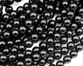 Perles de tourmaline noire : brin rond de 4 mm à 10 mm