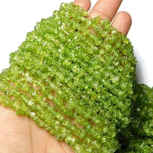 Natural Green Peridot Chip Beads: Uncut Pebble Nugget, 32&quot; Strand