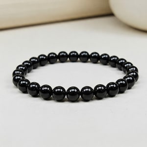 Black Spinel Bracelet, Natural Gemstone Black Stone Healing Crystal Bracelet, Spinel Stretchy Beaded Bracelet, 6mm Round Beads Bracelet
