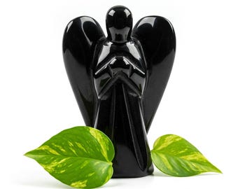Ángel de bolsillo de ónix negro: piedra preciosa guardián hecha a mano, cristal de meditación