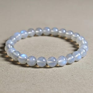 Natural Rainbow Moonstone Beaded Bracelet, Flashy Blue Moonstone Gemstone Bracelet, Adjustable Healing Crystal Bracelet, Stone Bracelet
