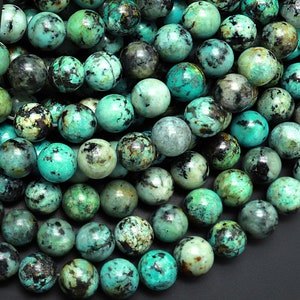 Genuine Turquoise Round Loose Beads | African Turquoise 4mm 6mm 8mm 10mm 15.5&quot; Long Strand