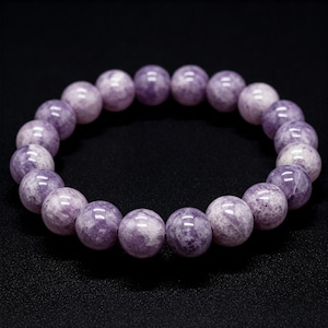 Lepidolite Bracelet: Natural Gemstone Round Bead Healing Crystal Jewelry