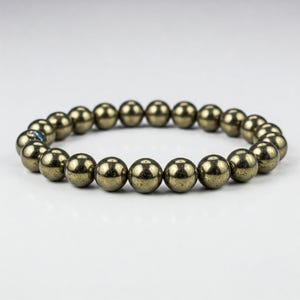 Genuine Pyrite Gemstone Bracelet, Pyrite Healing Crystal Protection Bracelet, Adjustable Pyrite Beaded Bracelet, Energy Stone Bracelet