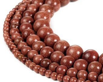 Red Goldstone Round Beads: 4-10mm Gemstone Strand
