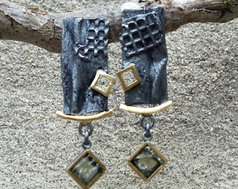 Handmade moldavite earrings / cool earrings / raw crystal earrings /
